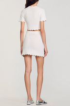 Angela Ruffle Trim Pearl Beaded Knit Sweater