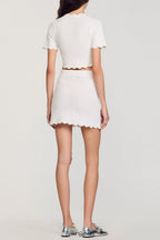 angela ruffle trim Pearl beaded knit sweater