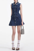 Flowering Girl Women Blue Denim Sleeveless Mini Dress
