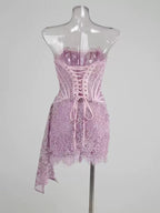 Kellie Strapless Lace Appliques Mini Dress In Light Purple