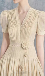 Flowering Girl Women flower pleated mini dress in apricot