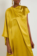 Flowering Girl Women Yellow Draped Silk Maxi Dress