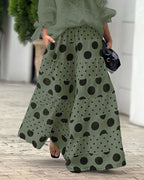 Flowering Girl Women Casual Shoulder Top & Printed Pants Two-Piece Set