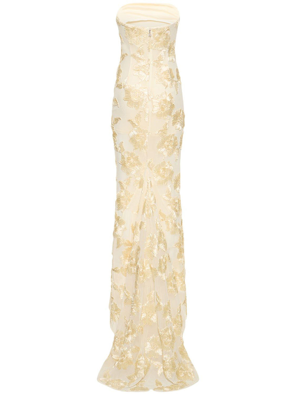 Flowering Girl Women Embroidered Strapless Gown In Apricot