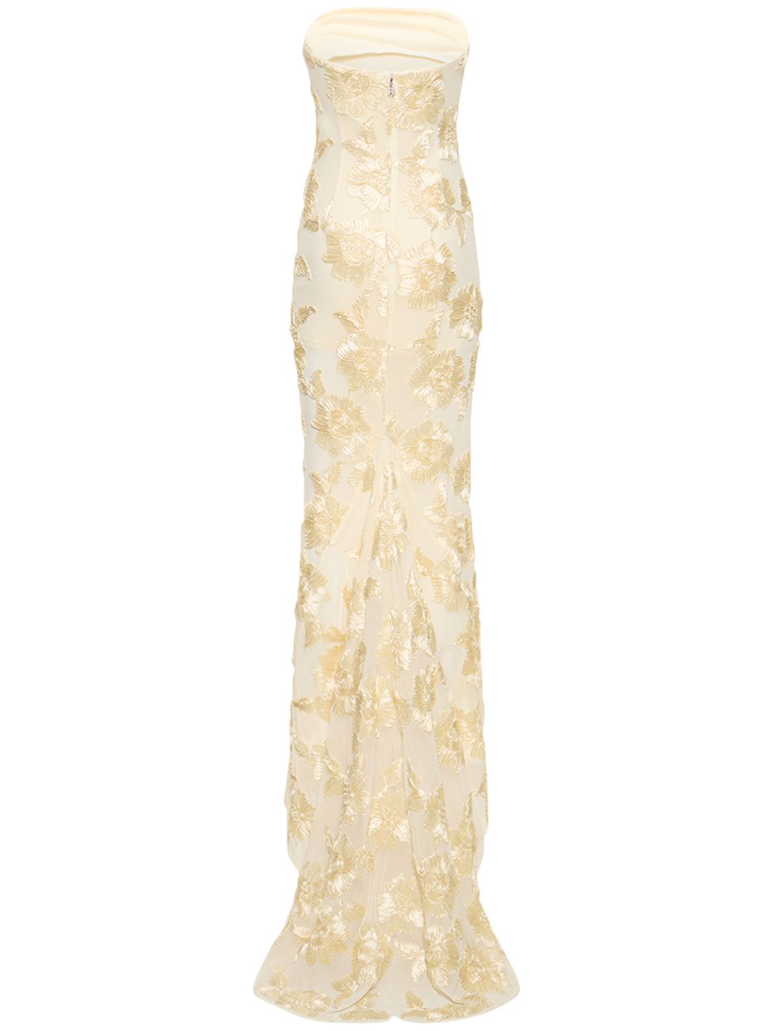 Flowering Girl Women Embroidered Strapless Gown In Apricot
