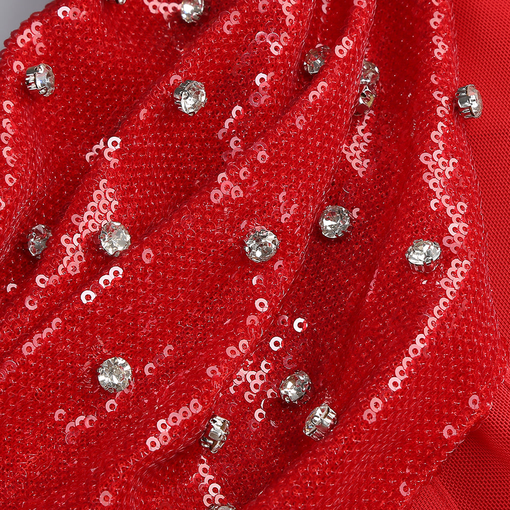 Flowering Girl Women Elma One-Shoulder Crystal Detail High Slit Maxi Dress In Red