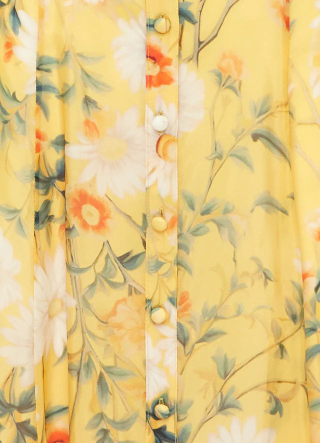 Flowering Girl Women Daisy Print Butterfly Sleeve Midi Dress in yellow