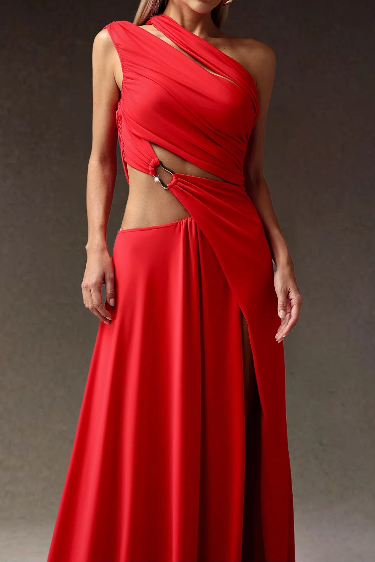 Flowering Girl Women Atalanta High Slit Hollowed-Out Maxi Dress In Red