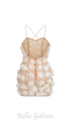 Flowering Girl Women flower embellished Mini Dress in white