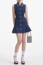Flowering Girl Women Blue Denim Sleeveless Mini Dress