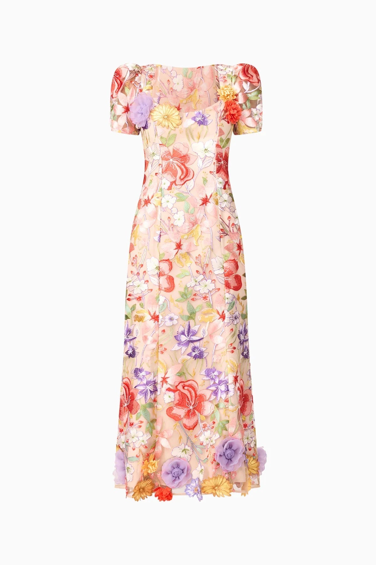 trista multicolor Square Neck backless Mesh Embroidered Fishtail maxi Dress
