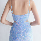 Flowering Girl Women MARIAN BLUE CUTOUT SEQUINS HALTER MAXI DRESS