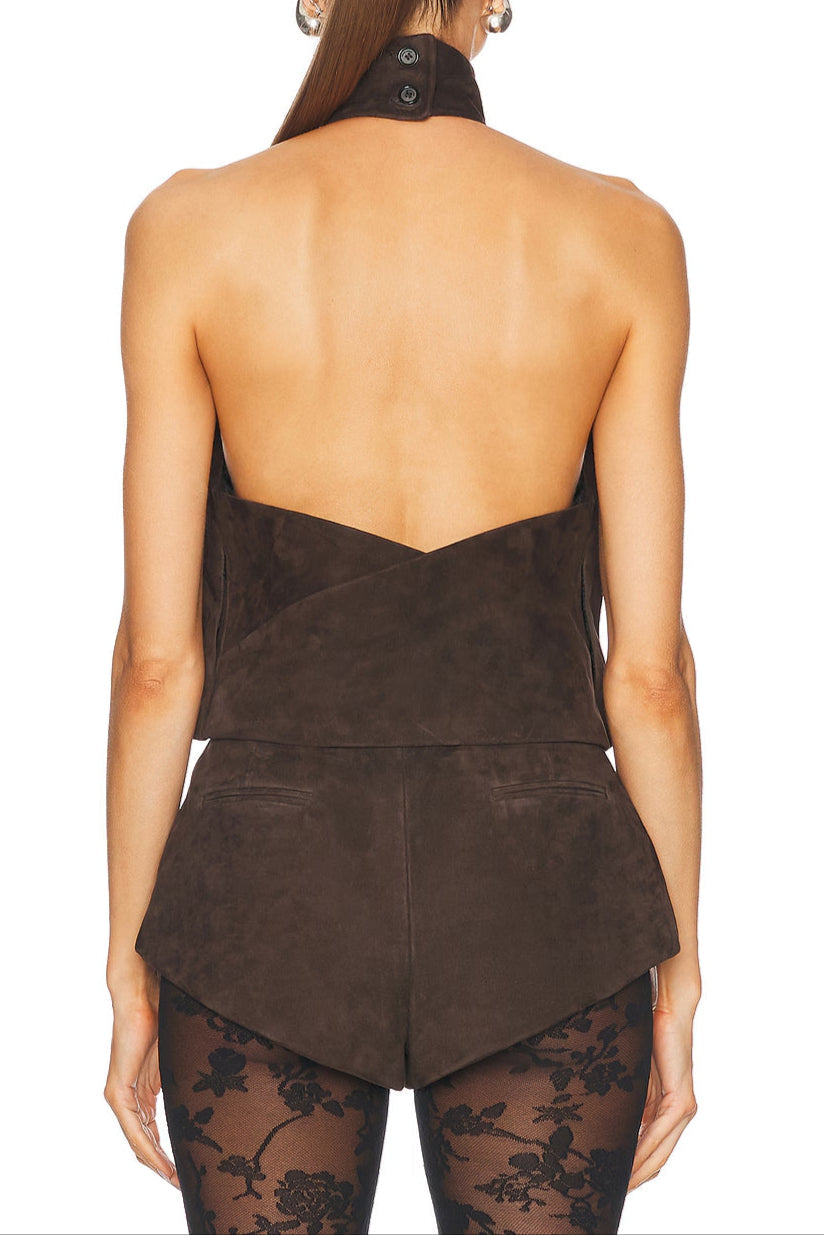 Suede Halter Top In Brown
