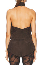 Suede Halter Top In Brown