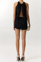 Flowering Girl Women cheryl ruched halter bodycon mini dress in black