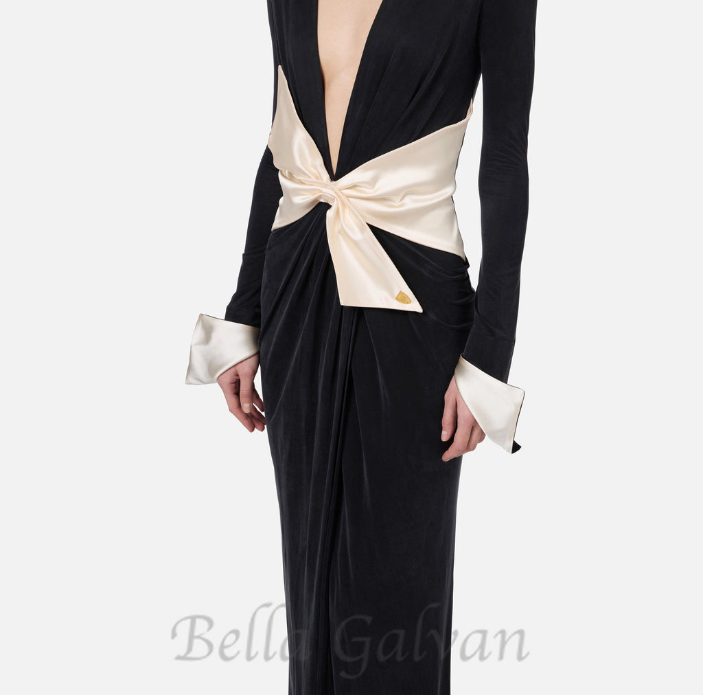 Flowering Girl Women bow black carpet dress in drape jersey