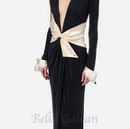 Flowering Girl Women bow black carpet dress in drape jersey