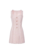 ophelia Pink square neck Tweed Trim mini Dress