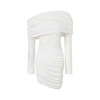 White Lace Strapless Spliced Knitted Mini Dress