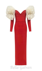 Flowering Girl Women off-shoulder bandage maxi dress in red