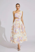 kimberley Yellow One-Shoulder floral print cutout Maxi Dress