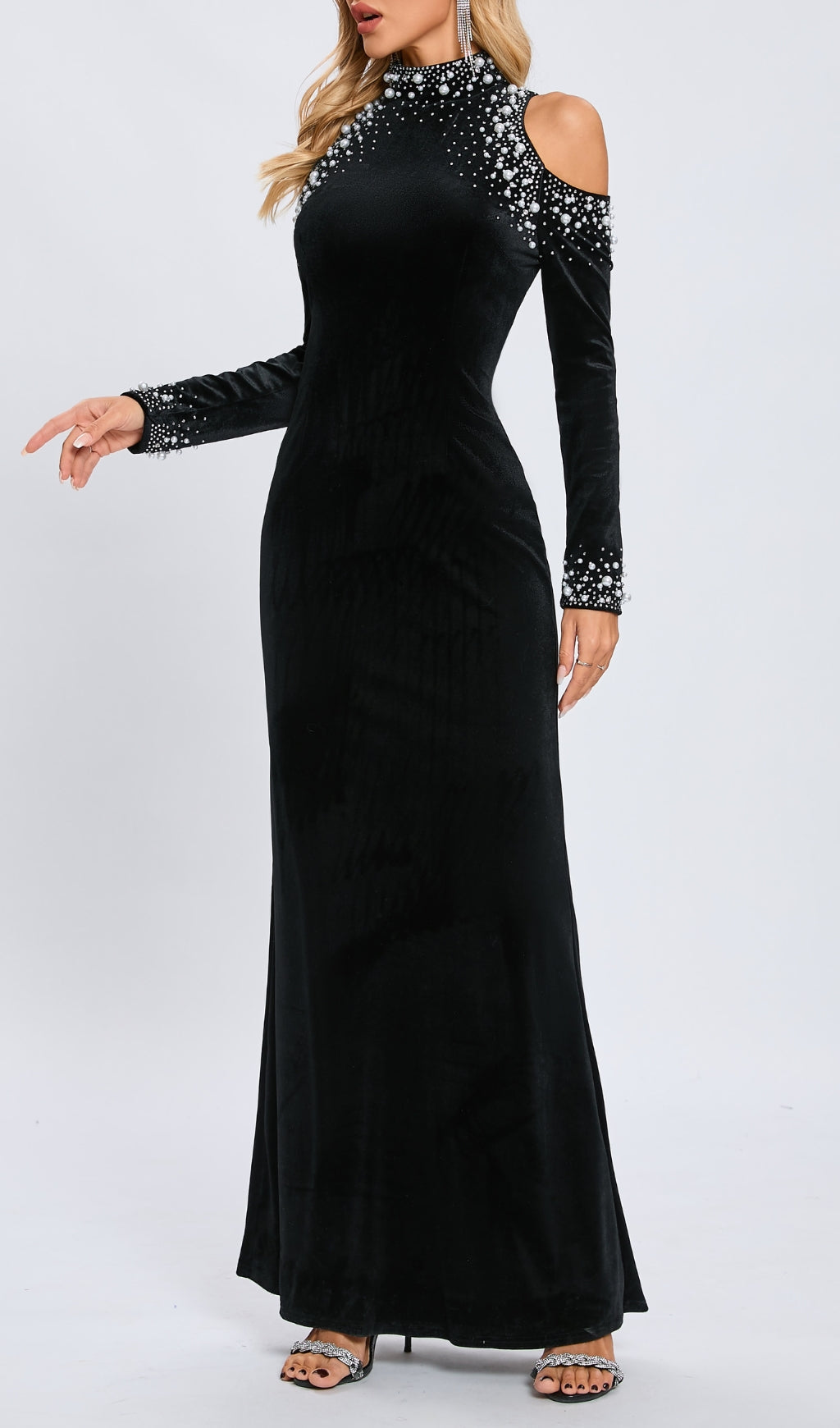 Flowering Girl Women Sequin Embellished Long Sleeve Maxi Dress In Black