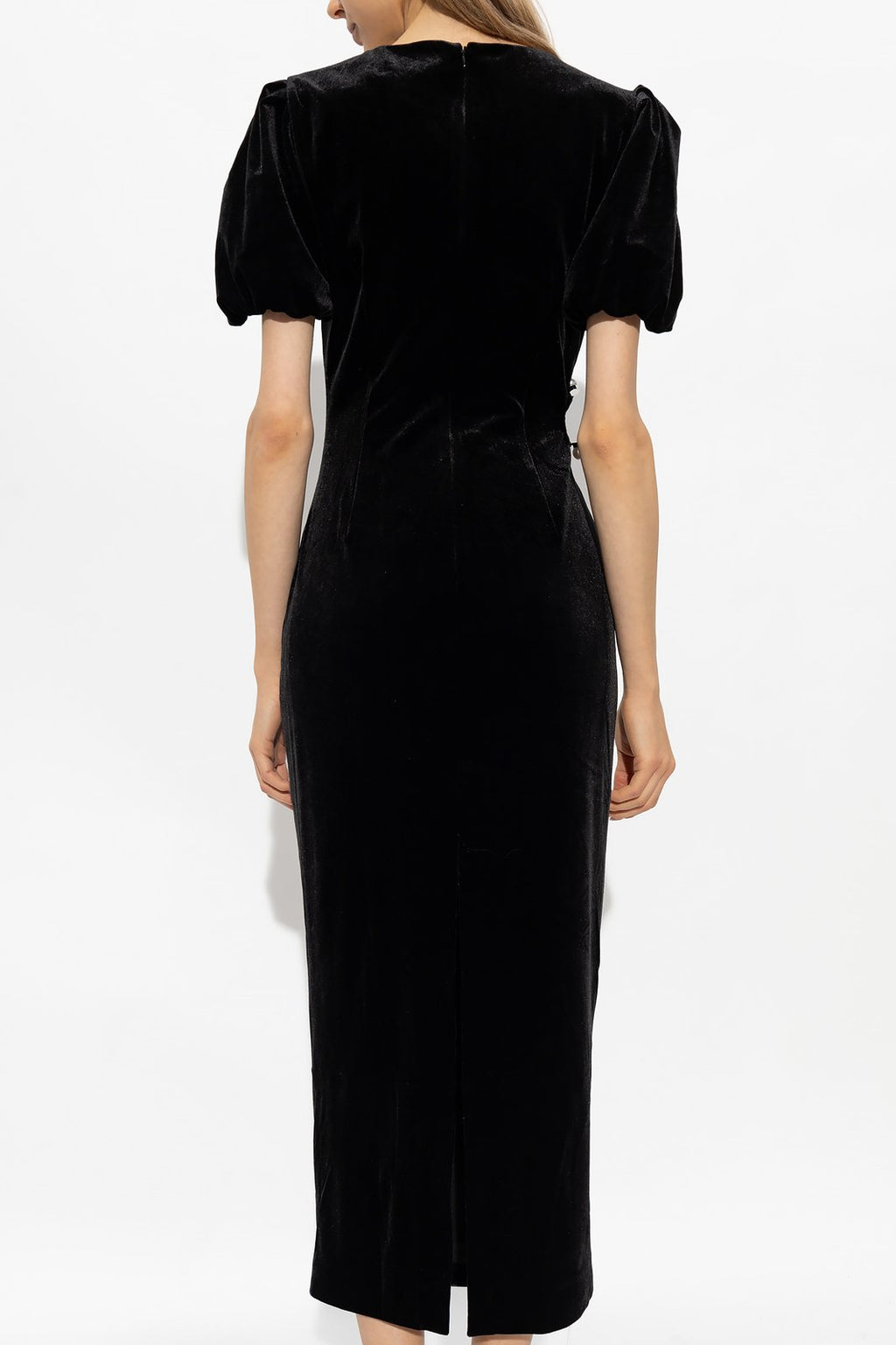Flowering Girl Women pleated velvet cut-out midi dress in black