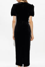 Flowering Girl Women pleated velvet cut-out midi dress in black