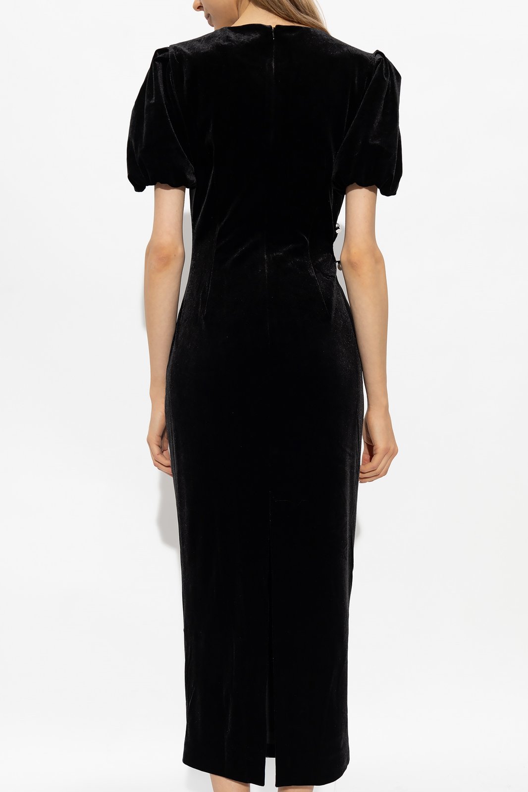 Flowering Girl Women pleated velvet cut-out midi dress in black