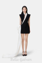 Flowering Girl Women Shoulder Pad Black mini Dress