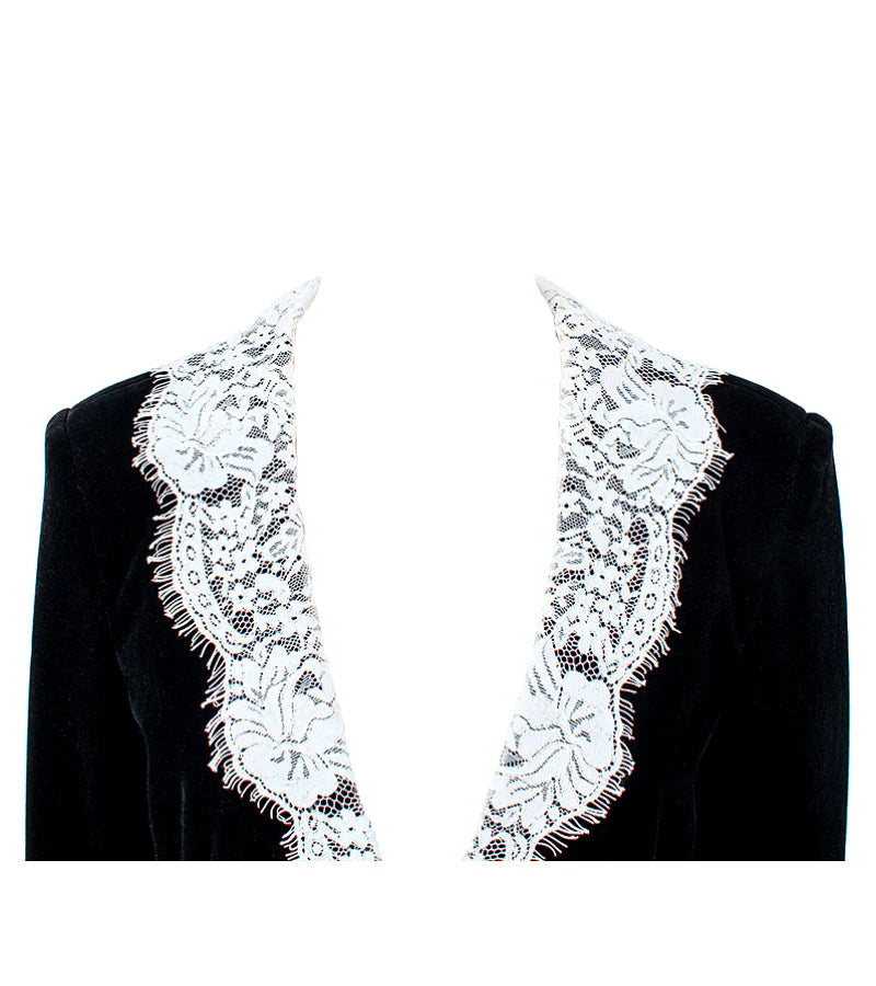 Flowering Girl Women lace-neck velvet blazer in black
