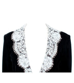 Flowering Girl Women lace-neck velvet blazer in black