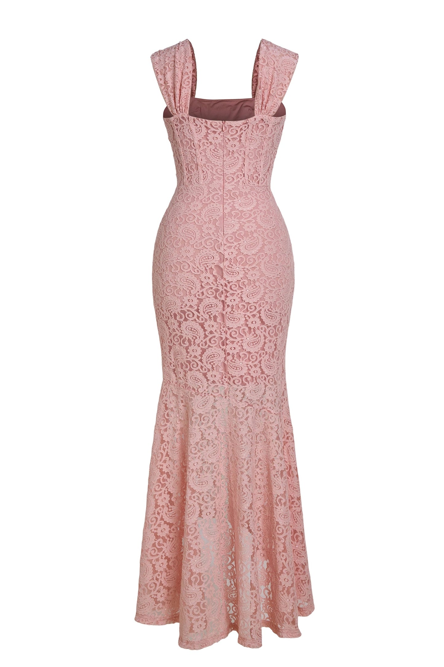 vivien Lace Gathering Maxi Dress - pink