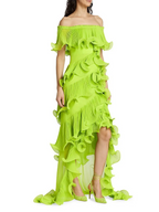 Flowering Girl Women Dora Green Off-Shoulder Pleated Organza Maxi Dress