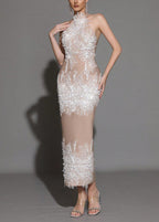 pandora Sleeveless Beaded Tassel Sequin Bandage maxi Dress - Khaki