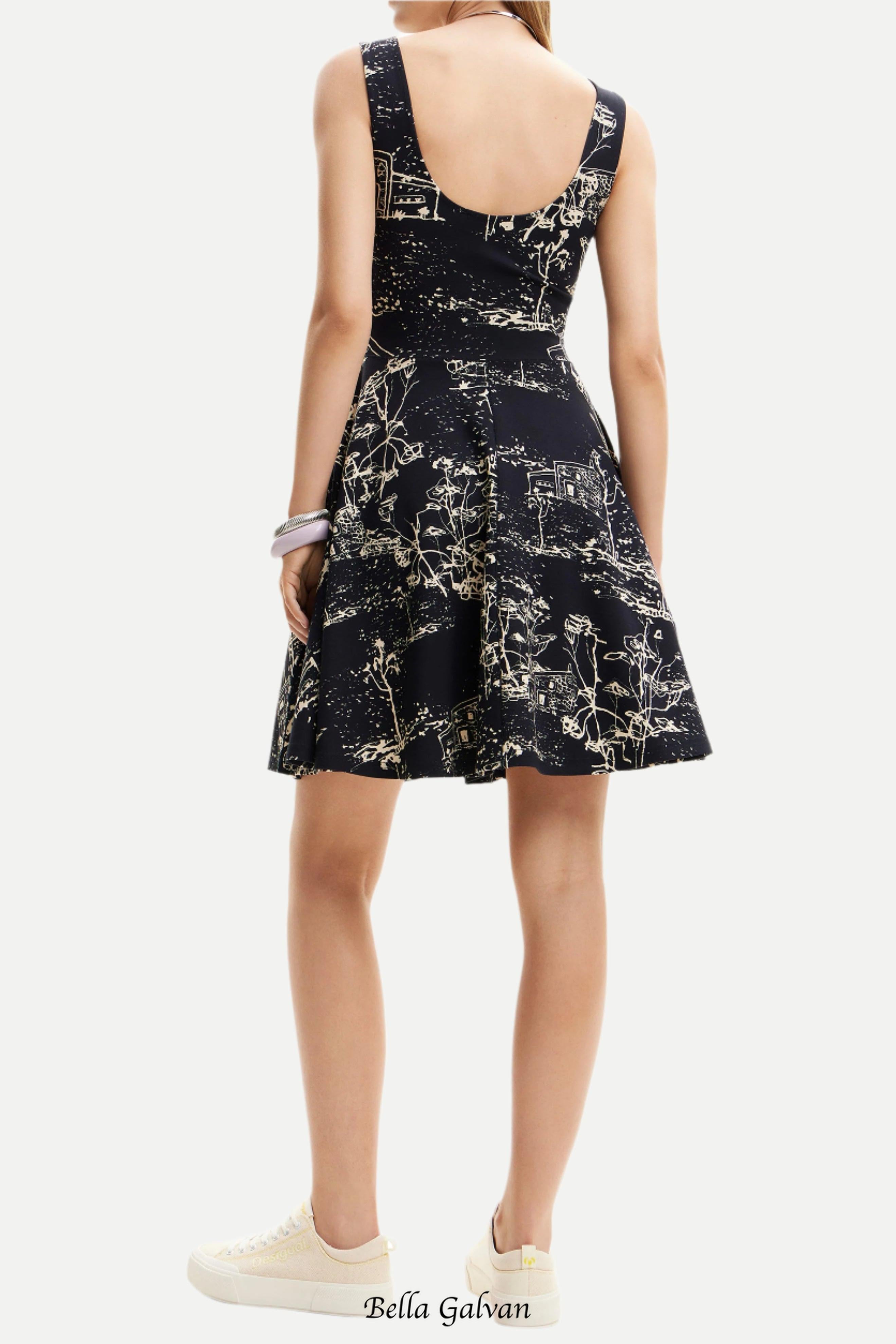 Flowering Girl Women Strappy Skater mini Dress in black