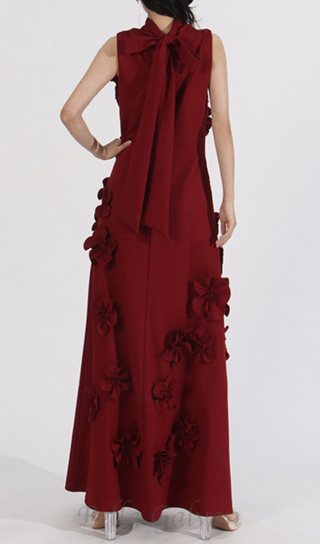 Flowering Girl Women ANNONA RED FLOWER EMBELLISHED MAXI DRESS