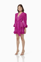 Flowering Girl Women Lara Chiffon flower hem Mini Dress in rose red