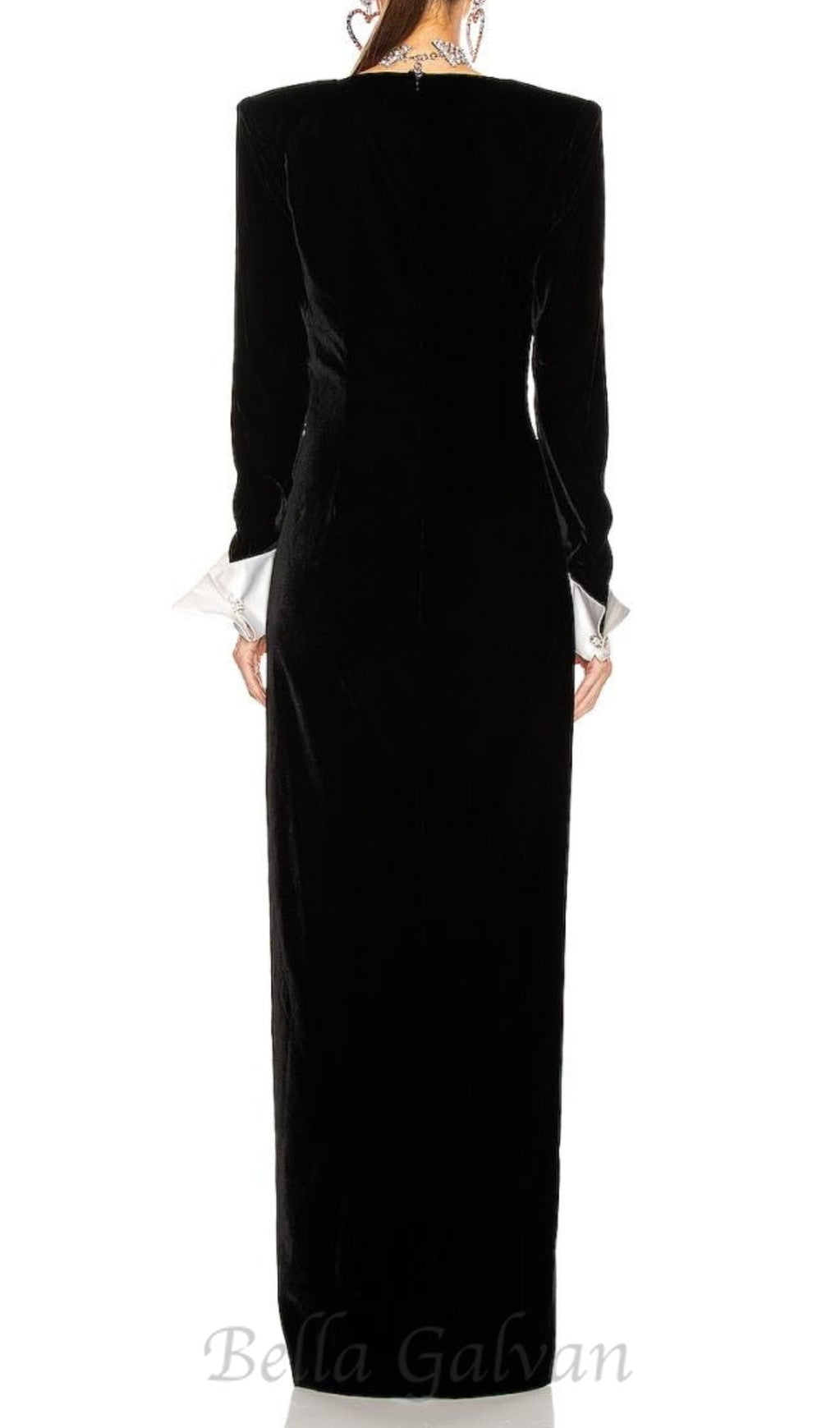 Flowering Girl Women CROWN BLACK LONG SLEEVE V-NECK MAXI DRESS
