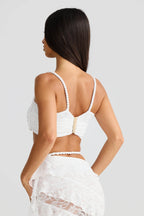 Flowering Girl Women crafted rope crop top lace skirt set in white