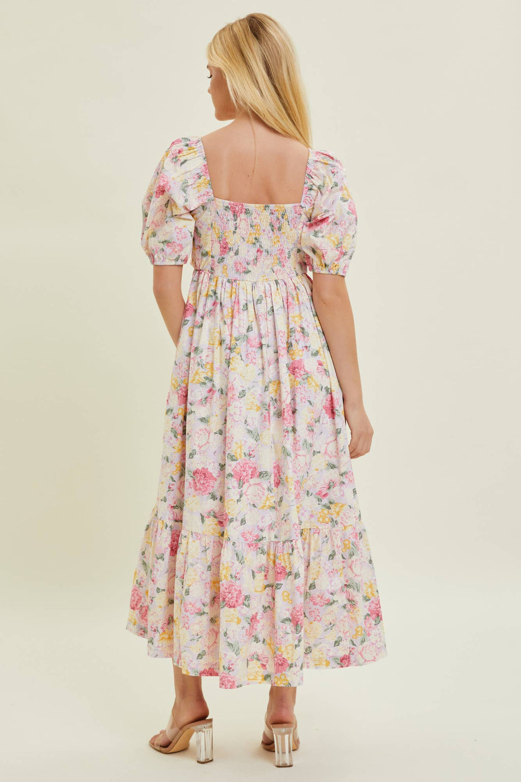 Flowering Girl Women Pleated Bodice Floral Midi Dress