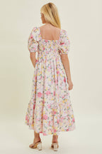 Flowering Girl Women Pleated Bodice Floral Midi Dress