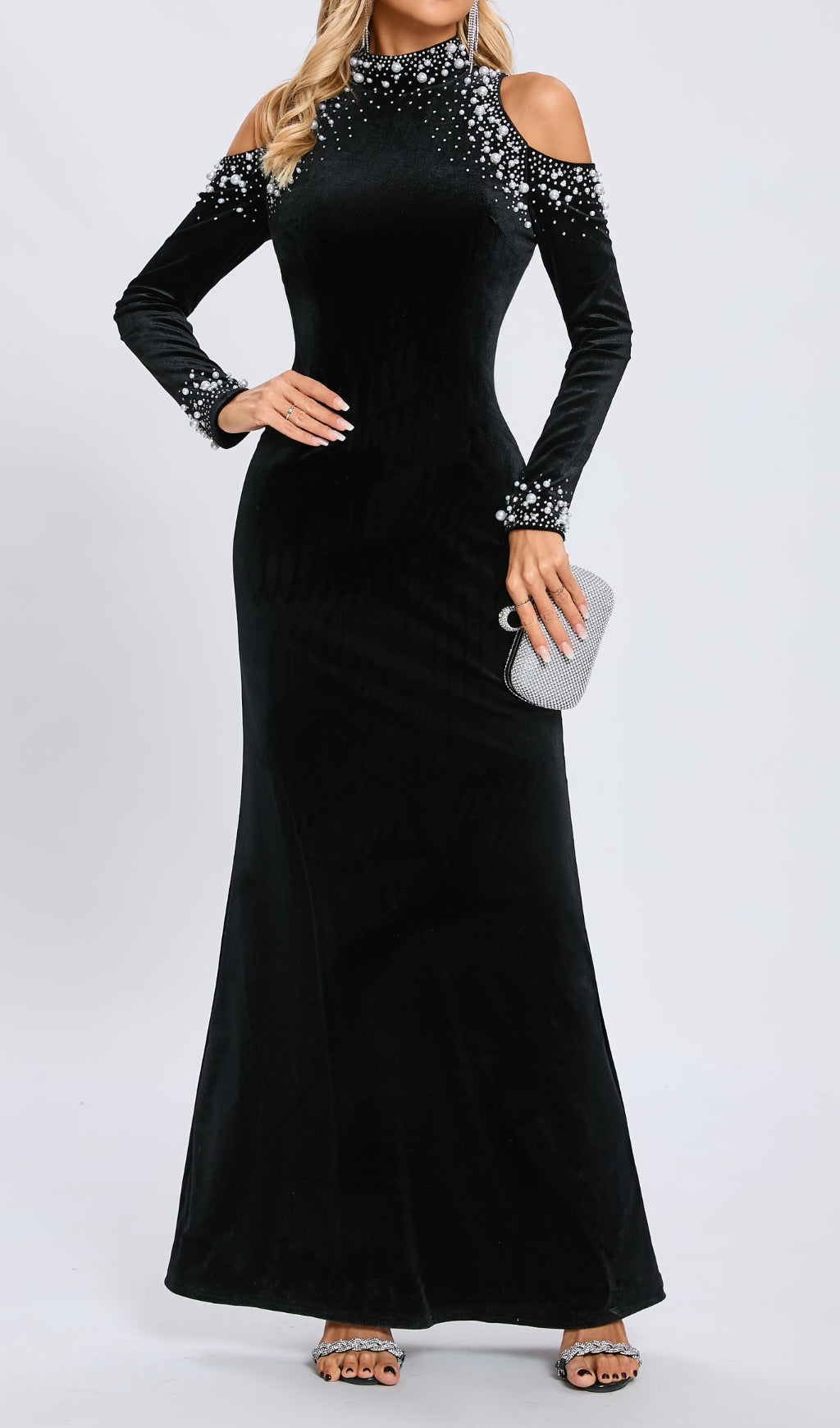 Flowering Girl Women Sequin Embellished Long Sleeve Maxi Dress In Black