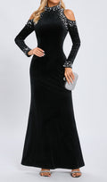 Flowering Girl Women Sequin Embellished Long Sleeve Maxi Dress In Black