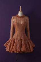 Embroidered Flared Long Sleeve Mini Dress