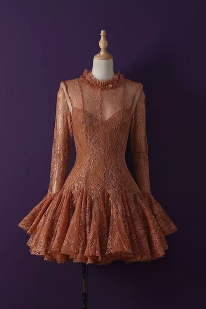 Embroidered Flared Long Sleeve Mini Dress