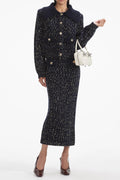 Flowering Girl Women Claudine navy crochet-knit jacket & skirt matching set