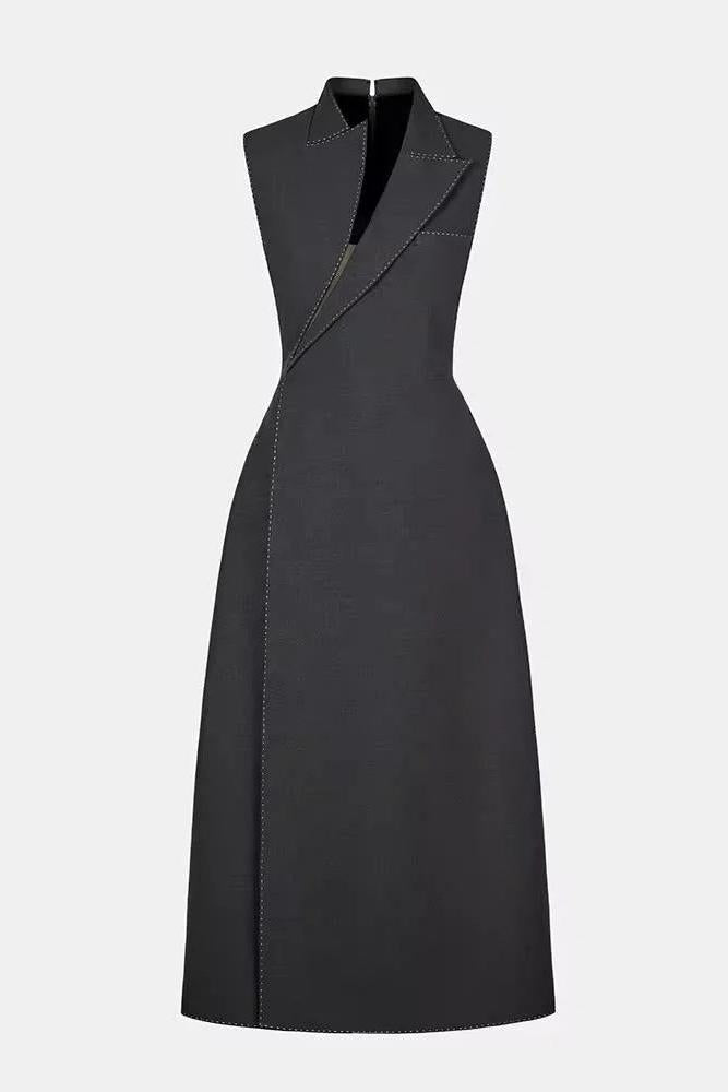 Flowering Girl Women asymmetric collar blazer midi dress in grey