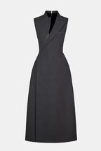 Flowering Girl Women asymmetric collar blazer midi dress in grey