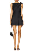 Flowering Girl Women zenobia Floral Detail Mini Satin mini Dress in black